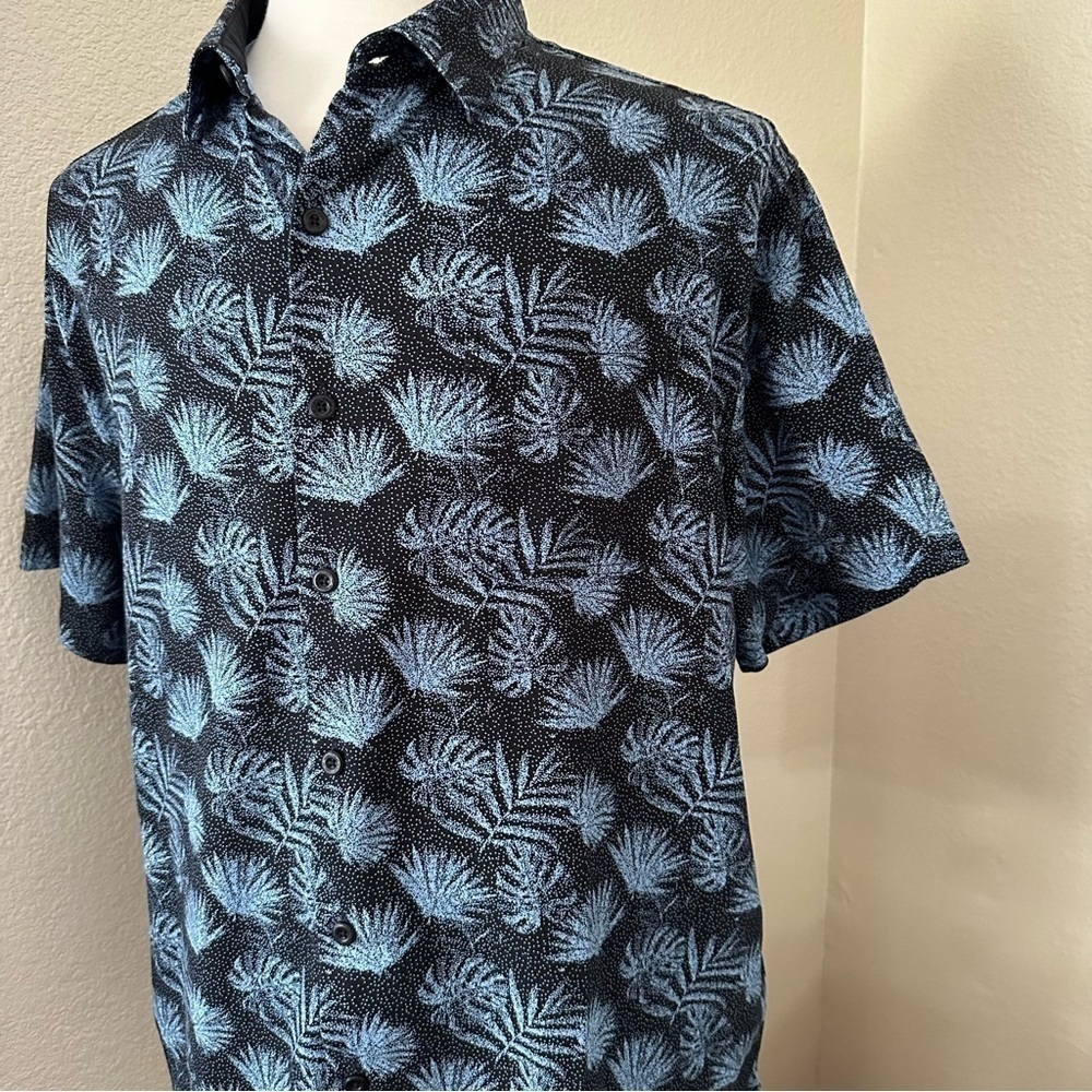 Nat Nast Silk Blend Short Sleeve Palm Button Up Navy Blue Shirt Size L - Picture 4 of 11